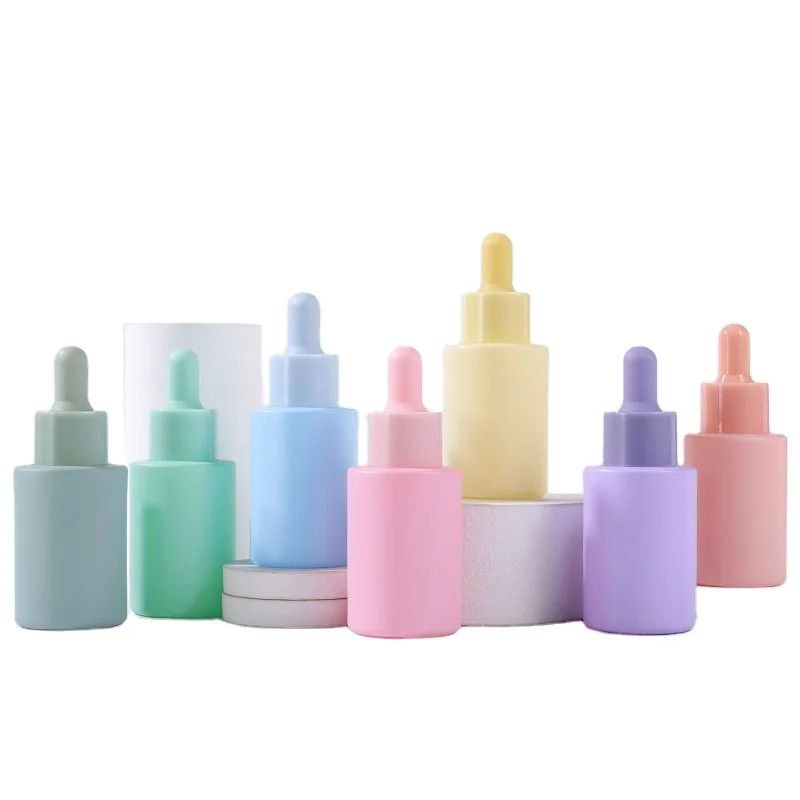 30ml Macaron color essential oil flat shoulder glass gel tip dropper bottle cosmetics solution sub packaging sample Bottles