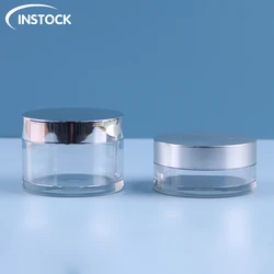 Instock Wholesale Empty Cosmetic Container with Bright Sliver Lids Packaging Bottle 30/50ml Body Eye Face Cream Cosmetic Jar