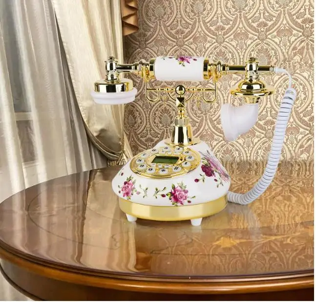 Retro Vintage Phone Antique Telephone with Push Button Old Fashioned Landline Phone with LCD Display Ceramic Corded Telephones