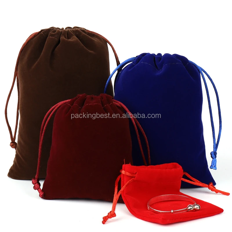 2022 Hot Sale Velvet Fabric Jewelry Pouches Small Drawstring Storage Packing Bag