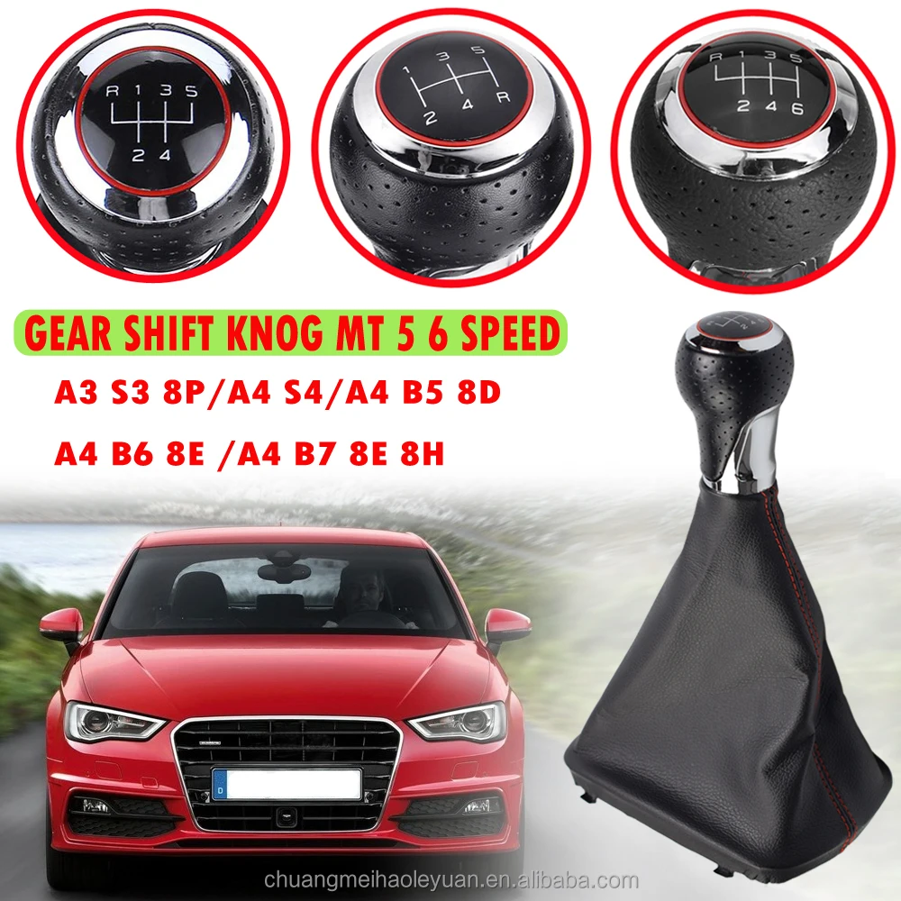 5 6 Speed Shifter Konb Car Gear Shift Knob With Boot Cover For Audi A4 B6 8E 2000-2004 A6 C5 4B 1997-2005 2001 2002 2003