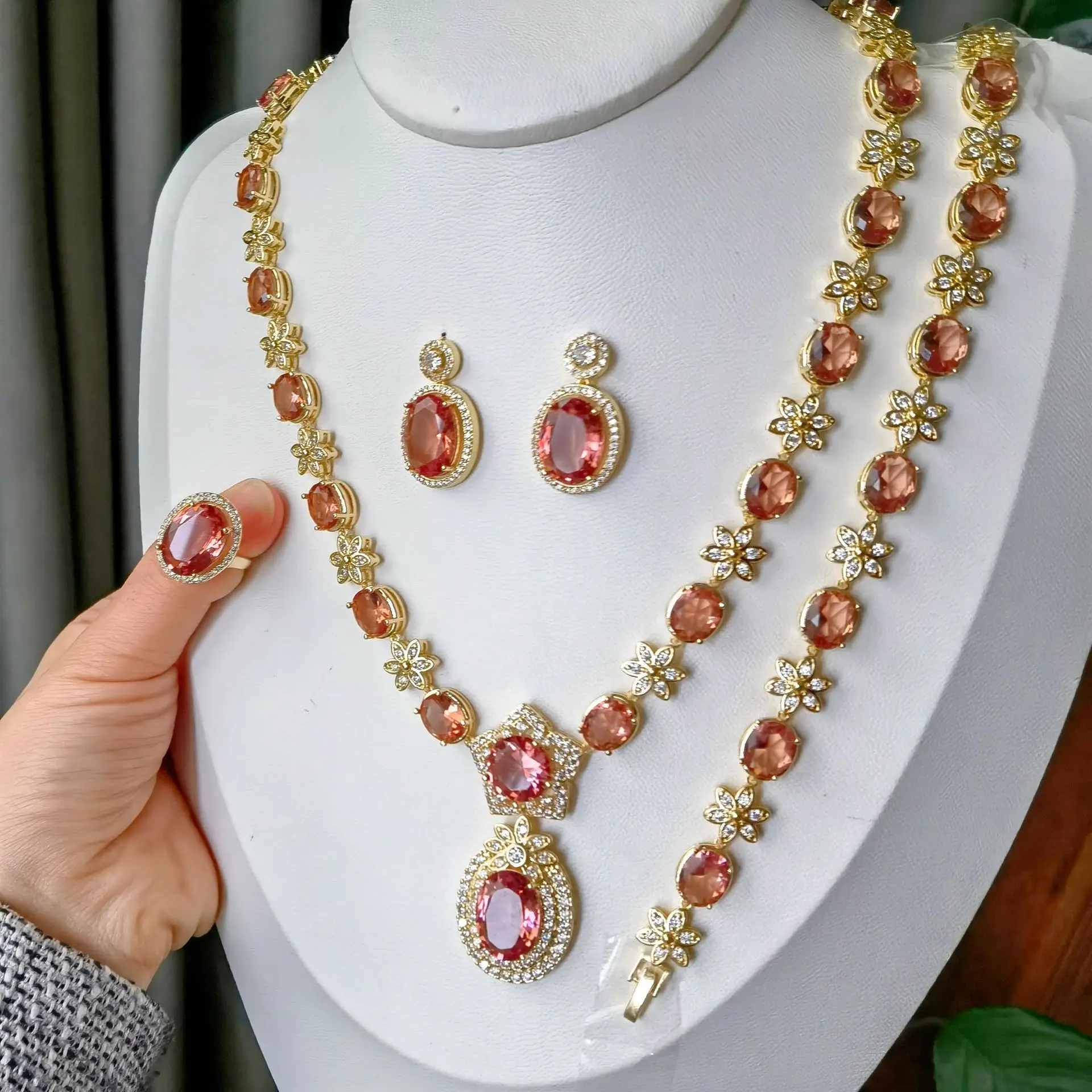 PJ-M102 Turkey Color Change Stone Sultanite Oval Stone Necklace Earrings Ring Bracelet Gemstone Sultanite Jewelry Set