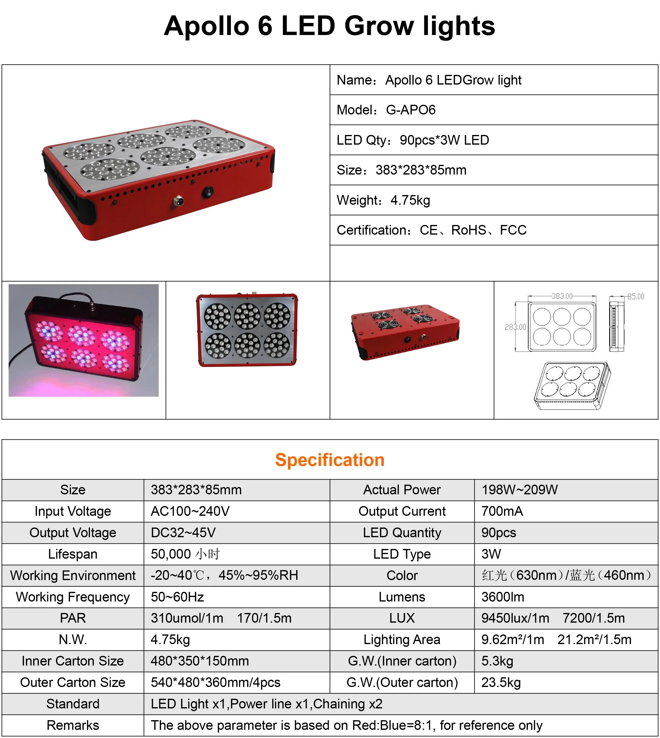 270W LED Grow Light Full Spectrum Uniformity for Veg & Bloom Daisy Chain Diodes Indoor Plants LED Quantity 90pcs