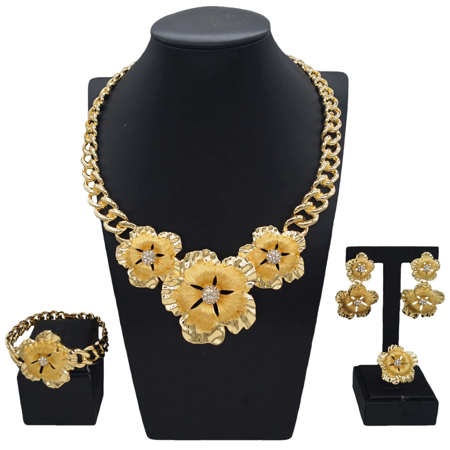 Yulaili High Quality Latest Italian Gold Style Flower Shape Necklace Wedding Women Bridal Party Wholesale Jewelry Set