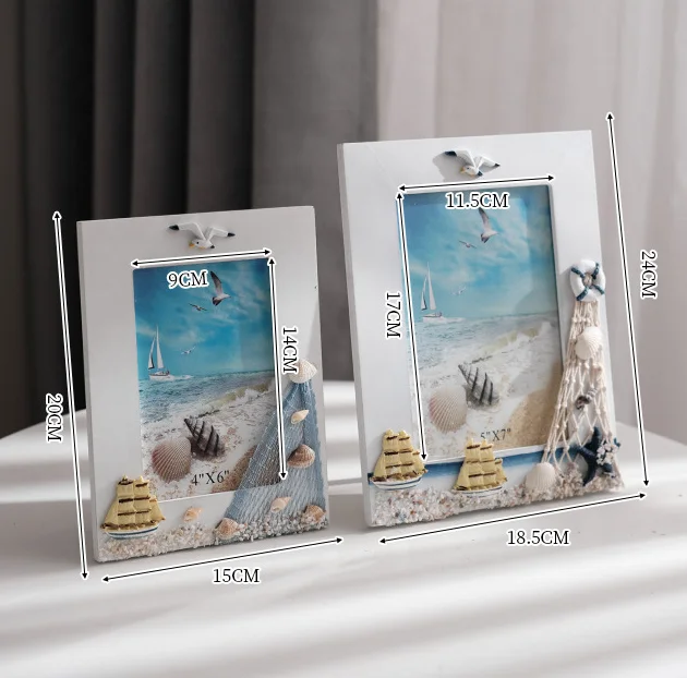 Natural Rustic 6 in Ocean Picture Frame Summer Shell Wooden Frame Creative Gifts Decorative Wood Photo Frames