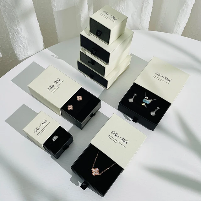 Custom Gift Wrap Storage Slide out Paper jewelry box Necklace Bracelet Ring Drawer Slide out paper cardboard jewelry box