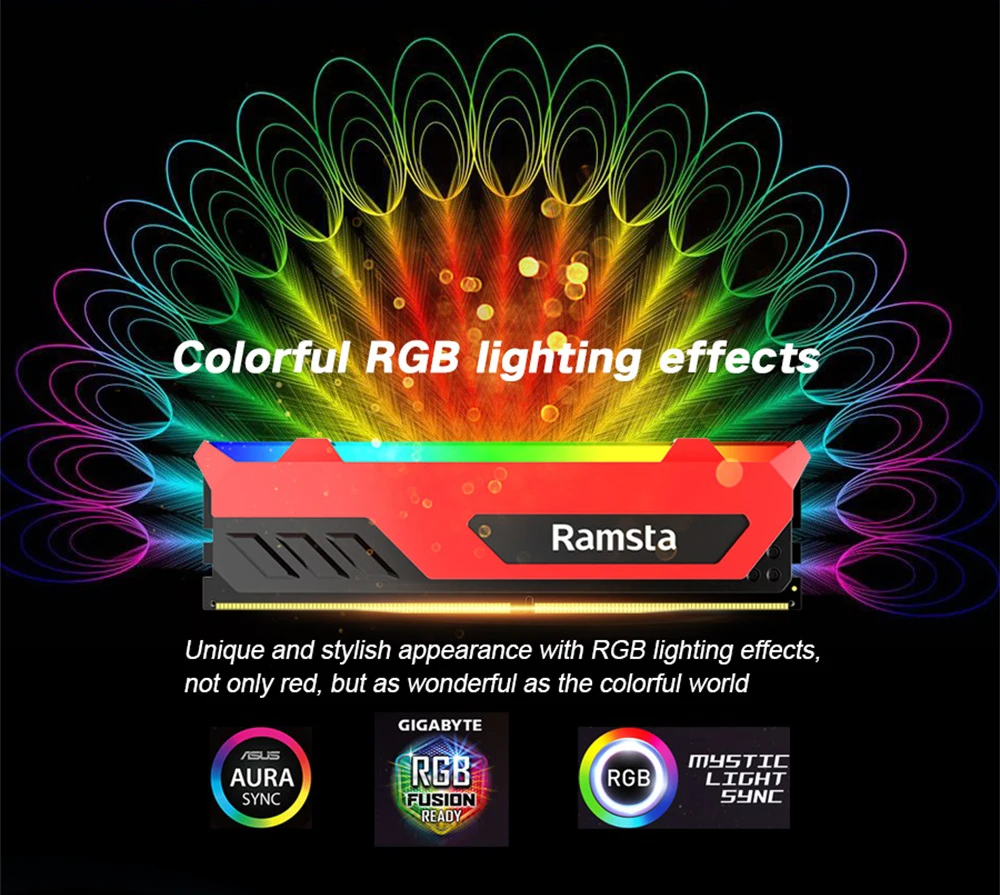 Оперативная память Ramsta RGB DDR4 16 Гб (8 x2 ) ( 8 * 2) 2400 МГц детали компьютера компоненты ПК