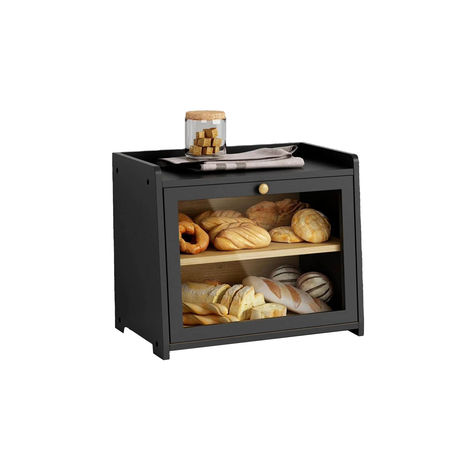 Bamboo Bread Box Large Capacity Bread Storage Container Farmhouse Style Bread Holder