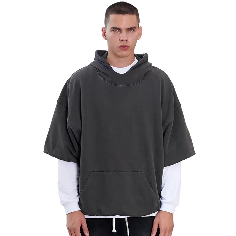 New Summer Water Wash Retro Oversized Shirt Heavy Drop Shoulder tshirt Cripped Men iversize Long Sleeves
