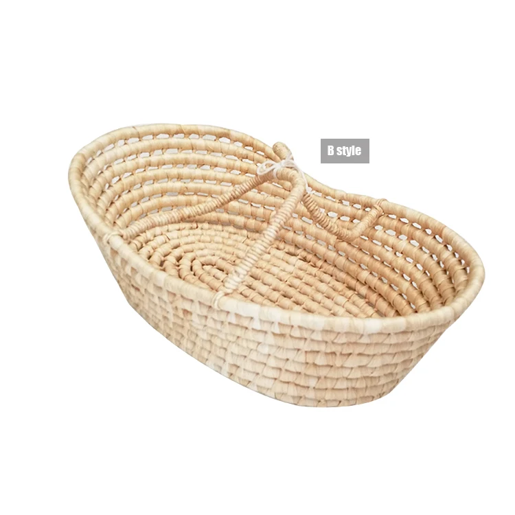 Handmade woven straw dolls moses basket for new born baby shower gift