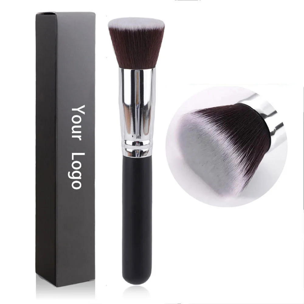 Cosmetic Pink Single Makeup Brush Custom Kabuki Makeup Flat Top Synthetic Fiber Foundation Brushes