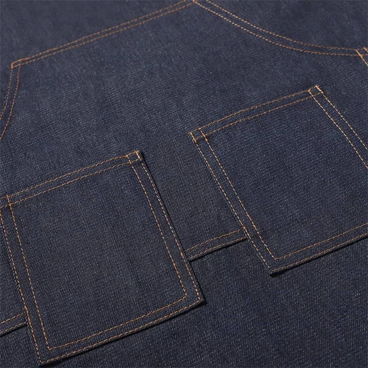 Fast delivery commercial kitchen server denim apron Unisex Adjustable Denim Barber bbq Kitchen cafe Apron With Pockets