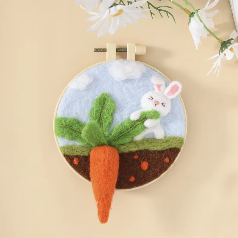 CHENISTORY DIY Wool Felting Painting With Embroidery Frame Handmade Needle Wool Painting Picture For Home Decors Crafts Gift