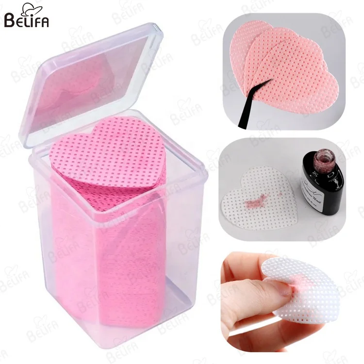 New arrived 200pcs Colored Heart Shape Eyelash Adhesive Nozzle Cleaning Wipes Lint Free Nail Remover Cotton Pad Cleaning Wipes