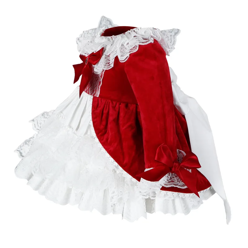 91112 new year arrival 4 pcs set  Lolita baby Spanish lace dress girls princess dresses vintage kids clothes Christmas red