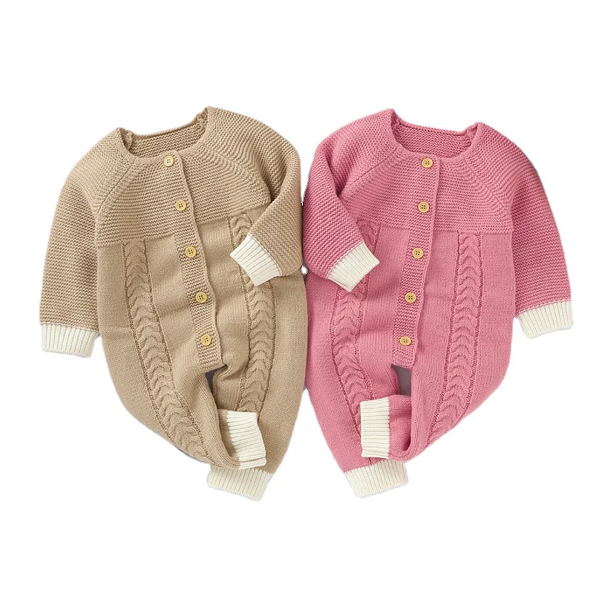 Wholesale Long sleeve Jumpsuit Rib Knitted Winter Baby Boys and Girls Clothes Crochet Romper Newborn