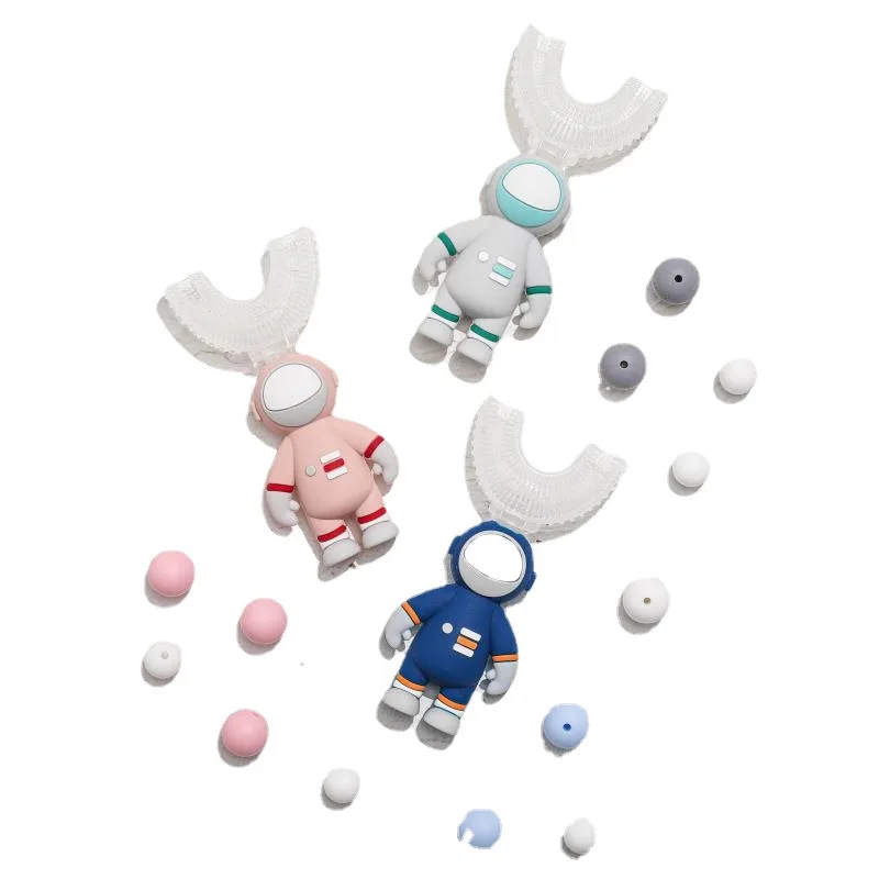 HUAMJ With Handle 360 Degree Kids Teeth Oral Care Silicone Teethers Brush Of Kids Astronaut U Shape Baby Toothbrush