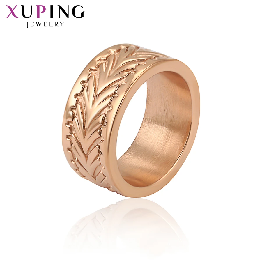 15988 xuping jewelry fashion pop simple cool neutral woman man gift flat wide carved patterns stainless  steel 14K gold ring
