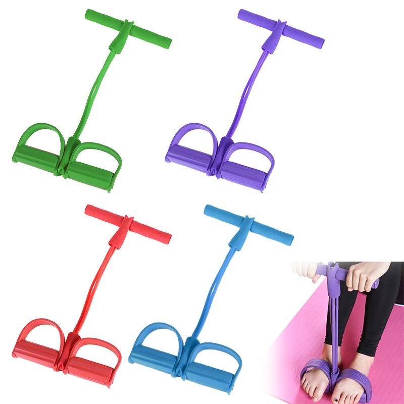 New design Home Fitness Equipment Sit Up 4 Tubes latex Pull Rope Foot Pedal Resistance Band