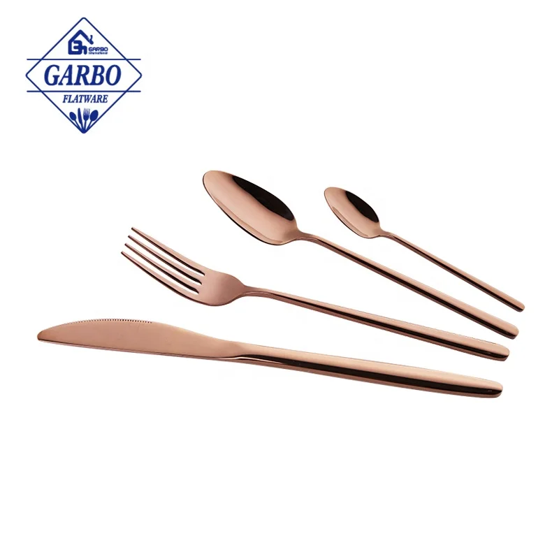 410(13/0) Wholesale restaurant cutlery silver gold cutlery sets stainless steel flatware table knife fork tea spoon for wedding