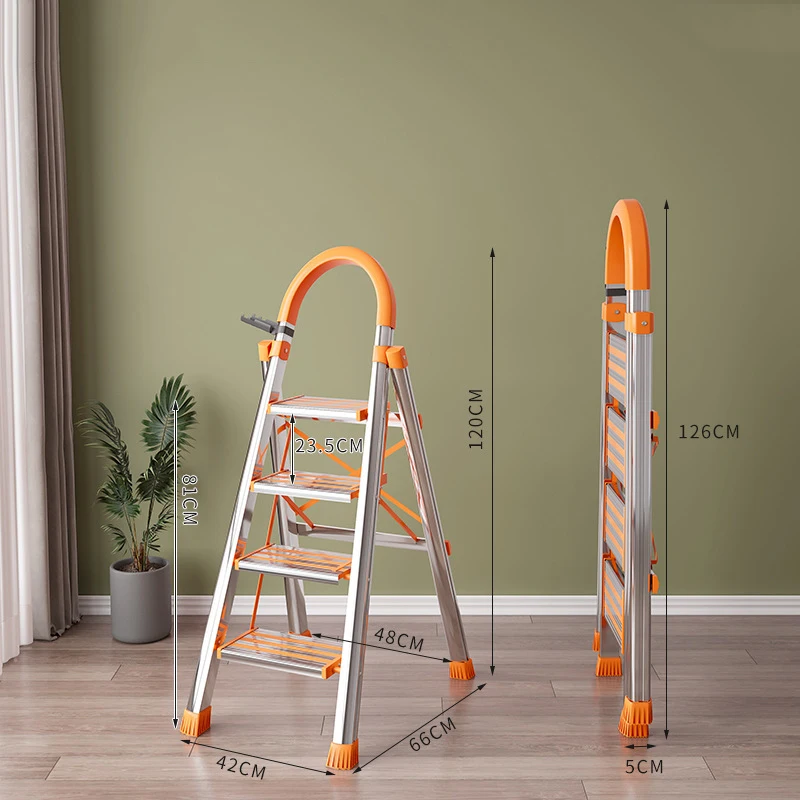Factory Directly Multi Size Household Aluminum Ladder Folding Attic Household Step Ladder With Handrail