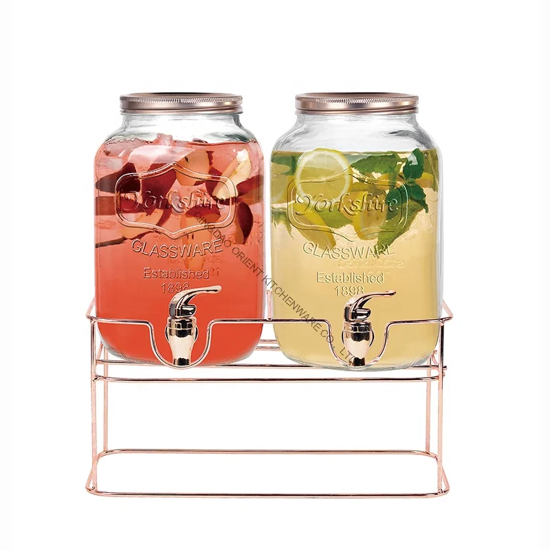 4L 8L 1 2 Gallon 1-Gallon Glass Infusion Yorkshire Mason Jar Juice Water Drink Beverage Lemonade Dispenser With Tap On Stand