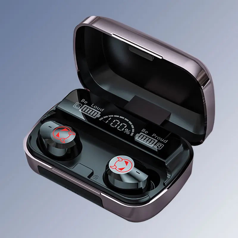 cheap earphones M23 Fashion little devil mirror wireless earphones Noise Cancelling Sport Earbuds Wireless Earphones With Led Display
