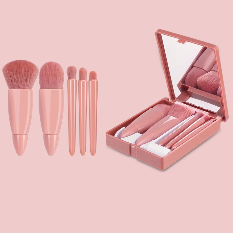 Private Label Accepted Trending Products Pink Bristles Eye Face Makeup Brush With Mirror Case