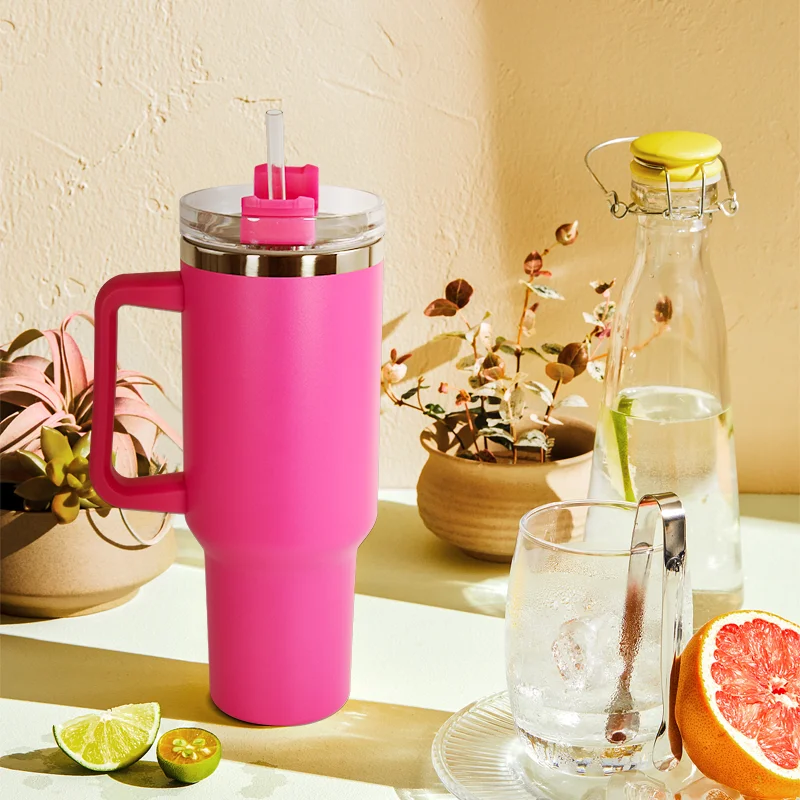 US Warehouse stocked H1.0 40oz Powder coated travel mug with handle Stainless Steel 40 oz Tumbler mix 6colors, 12pcs/ctn