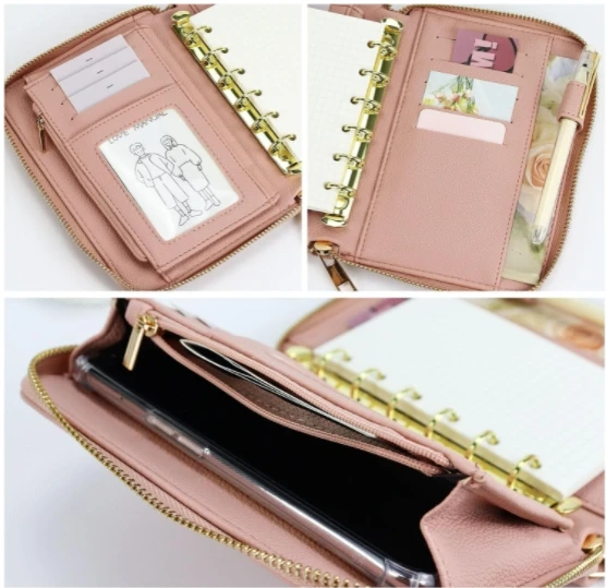 A7 Leather Budget Binder Cash Envelopes PU Leather cover 6 Rings Refillable Money Wallet Organizer for Cash Budgeting and Saving