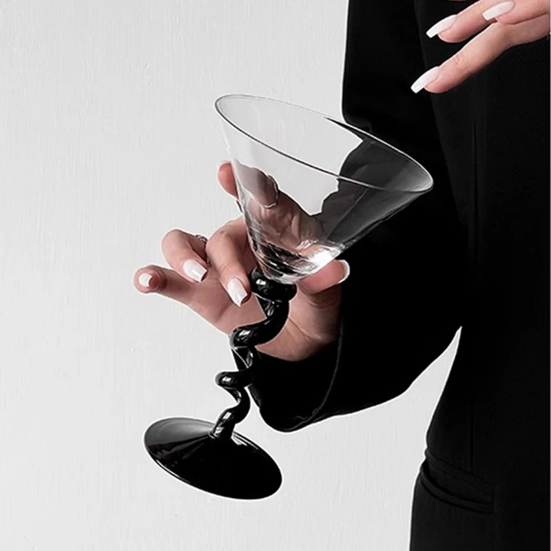 Creative Black Crooked Stem Twisted Martini Tall Glasses Champagne Wine Glass Cocktail