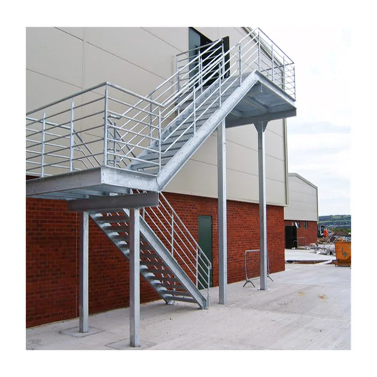Outdoor exterior steel  trilevel stairs with metal stairs platform