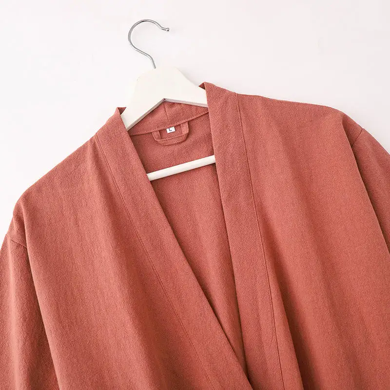 Comfortable Cotton Linen Unisex Kimono Bathrobe Couple Hotel Spa Robe Pajama