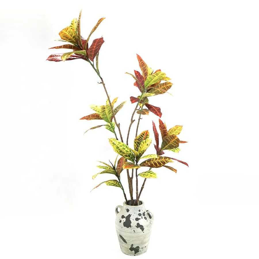 Good quality 122cm high faux croton tree with pot for indoor decoration