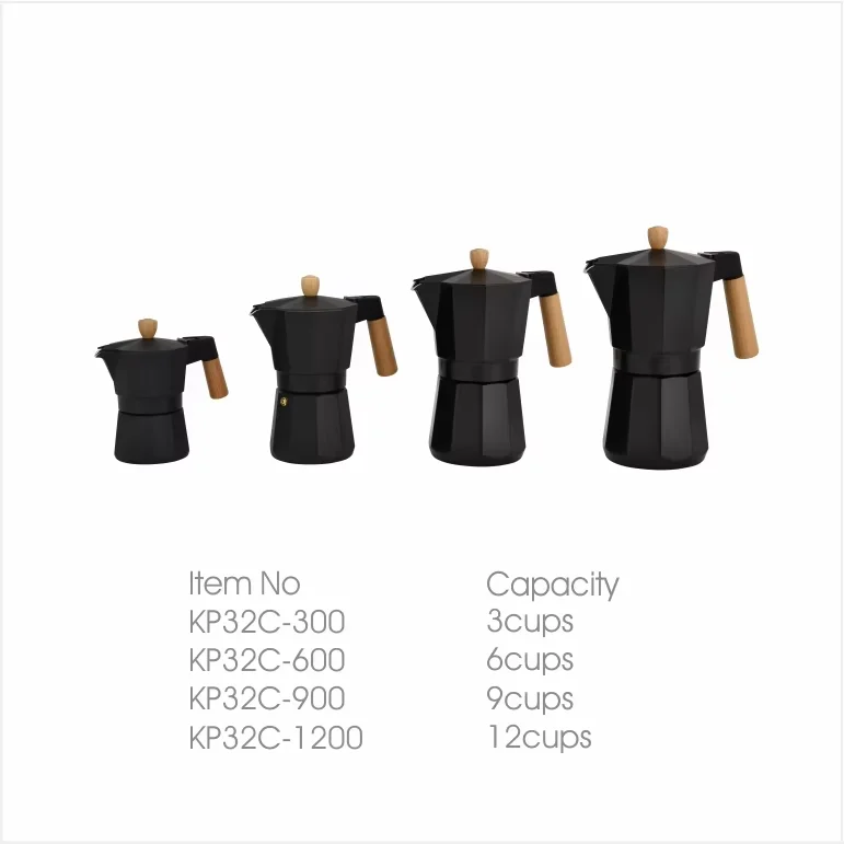 300ml/10oz 6-Cup Aluminum Moka Pot Italian Design with Wooden Handle Portable for Gas Ceramic Stove for Coffee Brewing