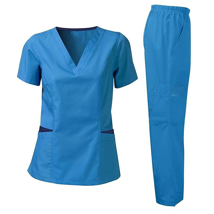 Wholesale Hospital Uniforms Medical Nursing Scrubs Uniform Short Sleeve Elasticity Uniforms Women Nurse Scrubs Sets Woven