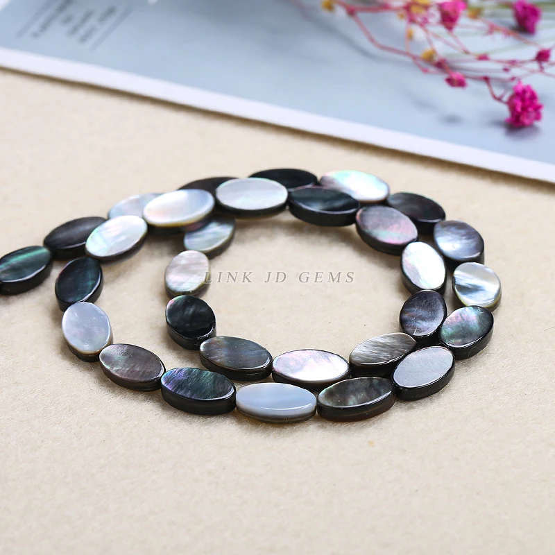 JD Wholesale Natural Mother of Pearl Shell Beads Natural Black Lip Shell Oval Leaf Shape Beads For Jewelry Making
