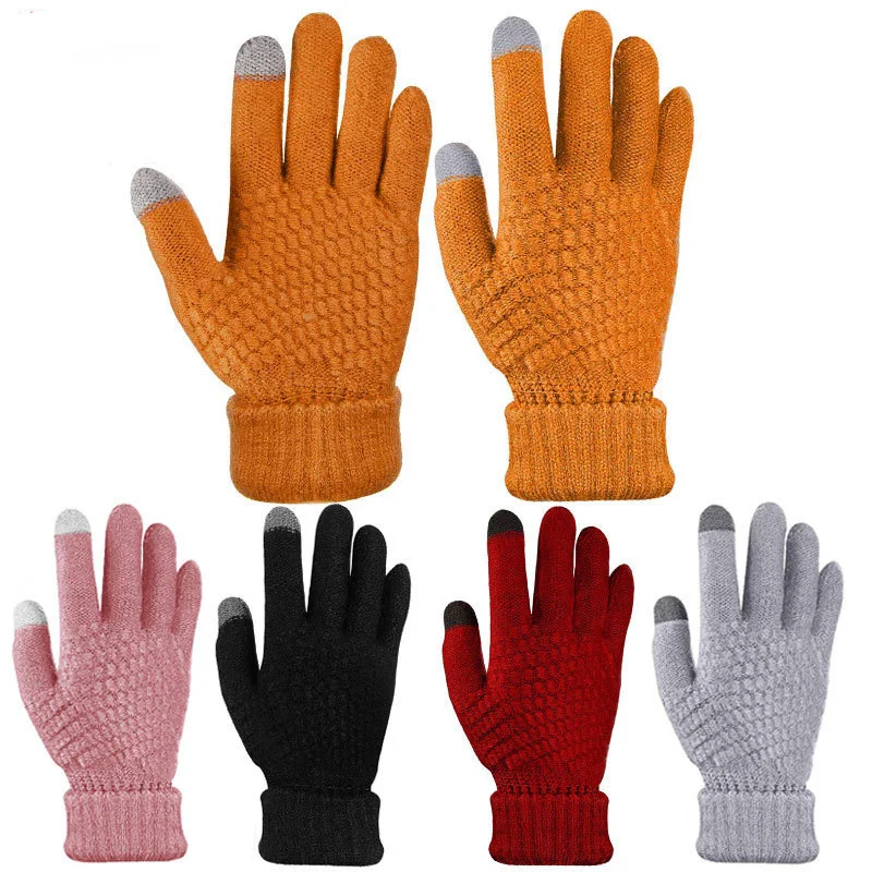 Wholesale High Quality Jacquard Unisex Two Finger Touch Screen Gloves Knit Warm Winter Gloves