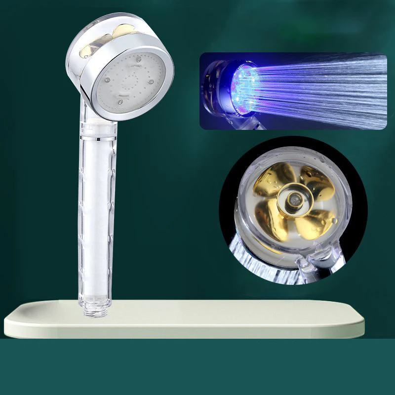 PowerSpa 3-colors LED Shower Head Combo with Air Jet LED Turbo Pressure-Boost Nozzle Technology, Hand Shower with Fan