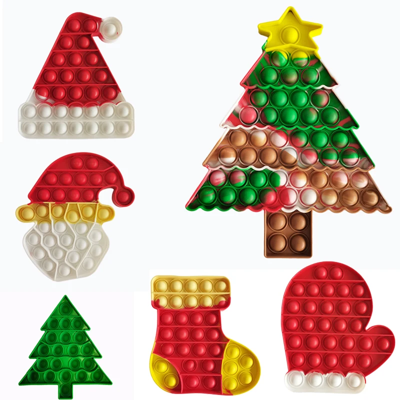 Hot Christmas Squeeze Fidget Toys Stress Relief Pack Set For Kids Silicone Bubble Fidget   Popper For Sensory Push Pops Fidget T