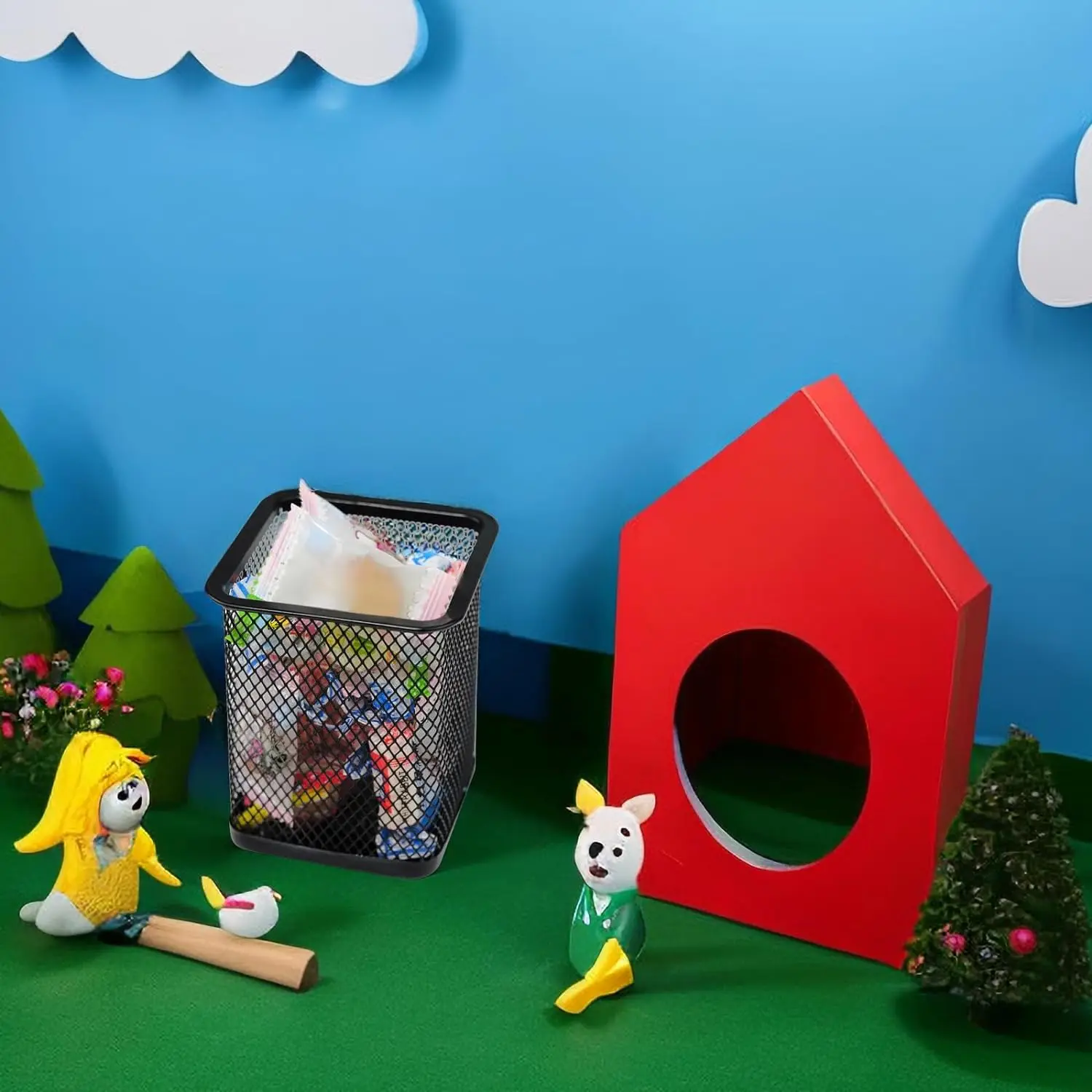 Black Square Metal Wire Mesh Pencil Cup Holder for Desk Organizer for Office Supplies