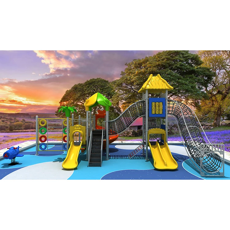 Outdoor children rope course climbing structure with slide public playground children amusement play set