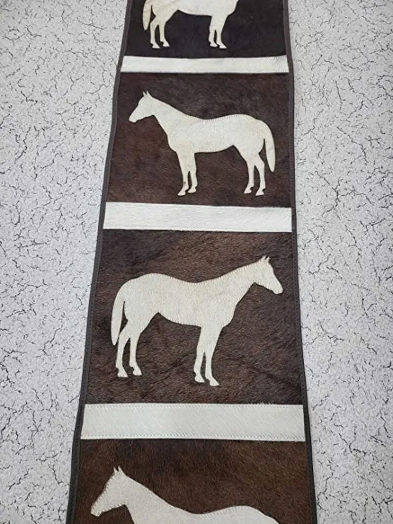 Hot selling New Genuine cow hairon fur embroidered table runner 72 inches handmade genuine cowhide leather Western fashion