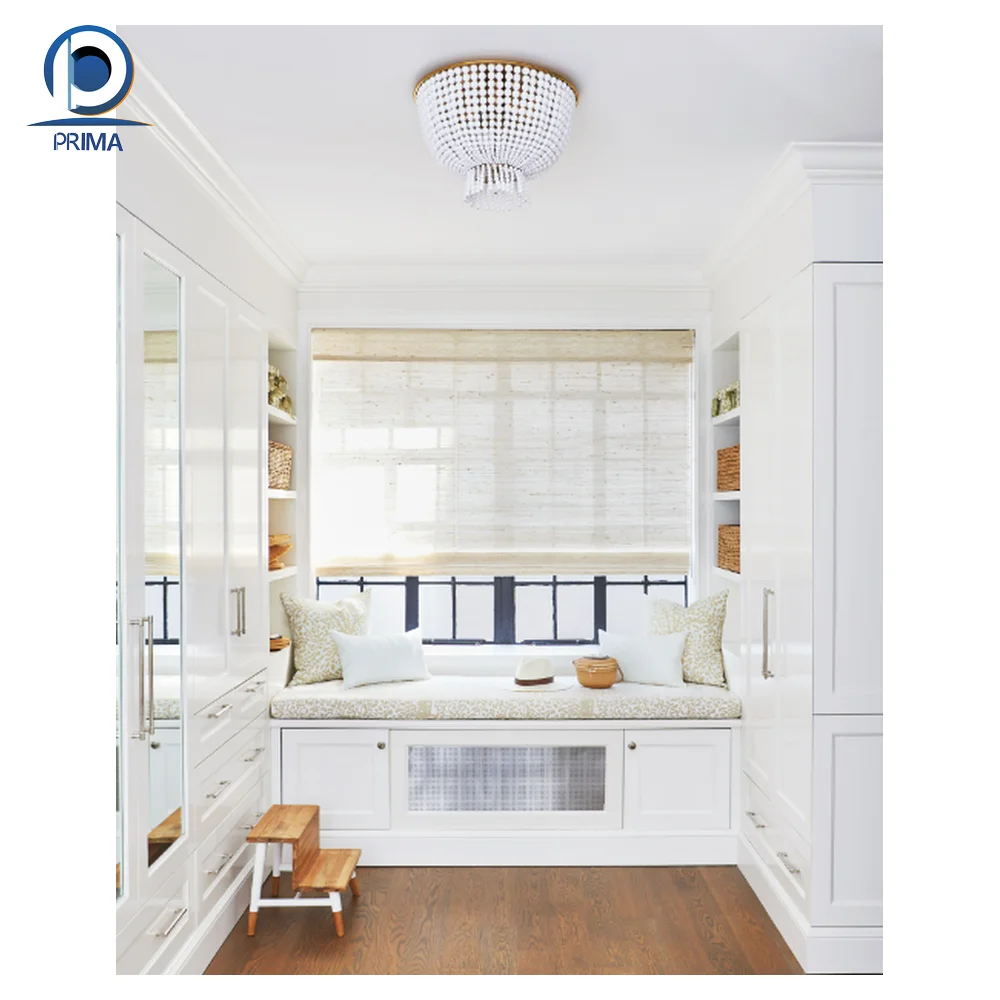 Prima Top Seller HPL MDF Melamine Finish Open Style with aluminum frame door with Dresser Wardrobe