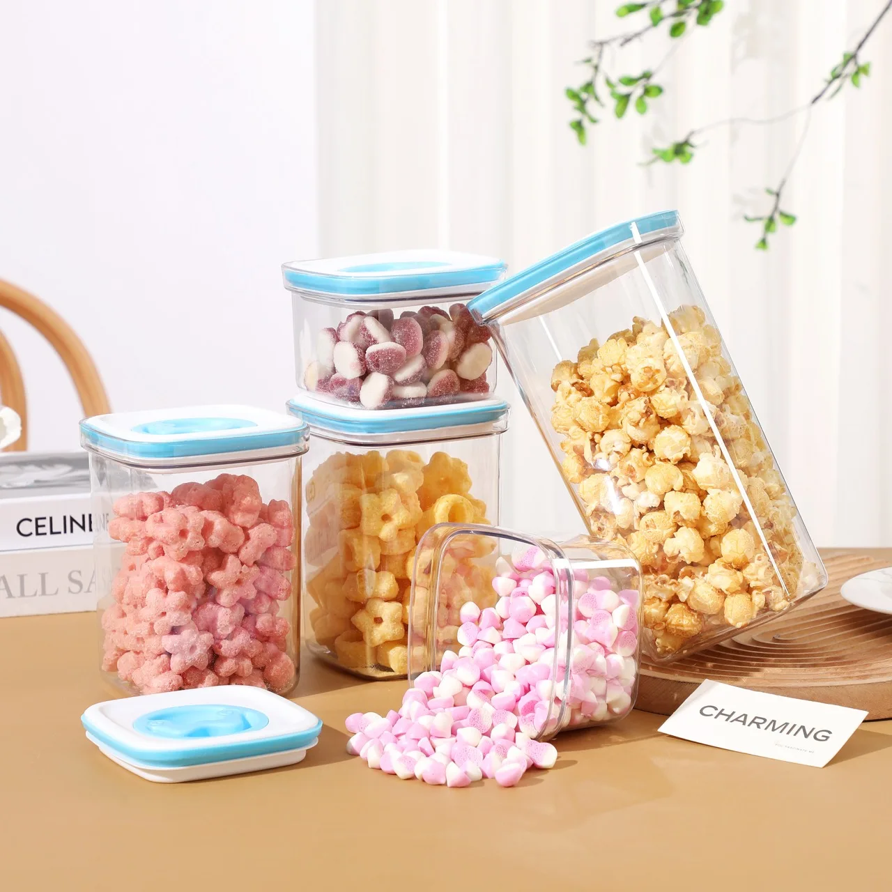 Large 2000ML Airtight Plastic Dry Food Storage Container Modern Design Cereal Canister with Lid