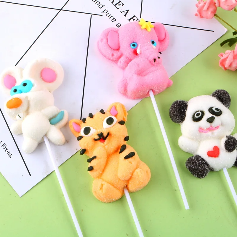 35g 15g 30g Animal shapes tiger panda rabbit bunny elephant mouse shaped Marshmallow Cartoon lollipop sweets candy