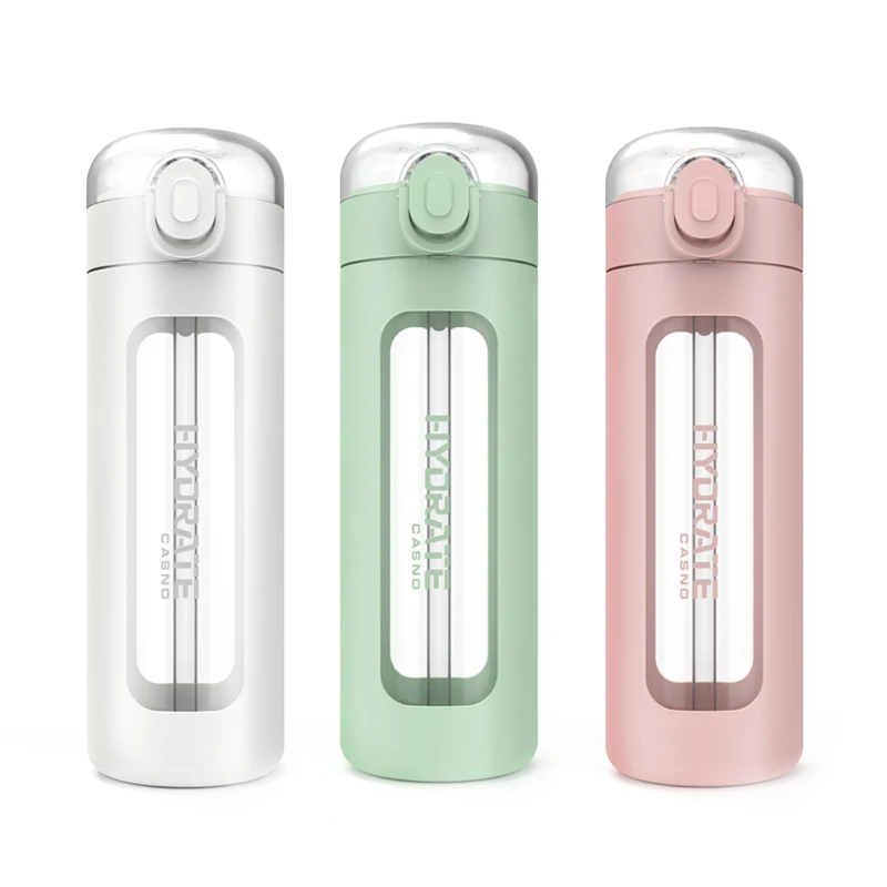 Reusable Leakproof Drinkware Outside High Borosilicate Glass Water Bottle with Straw