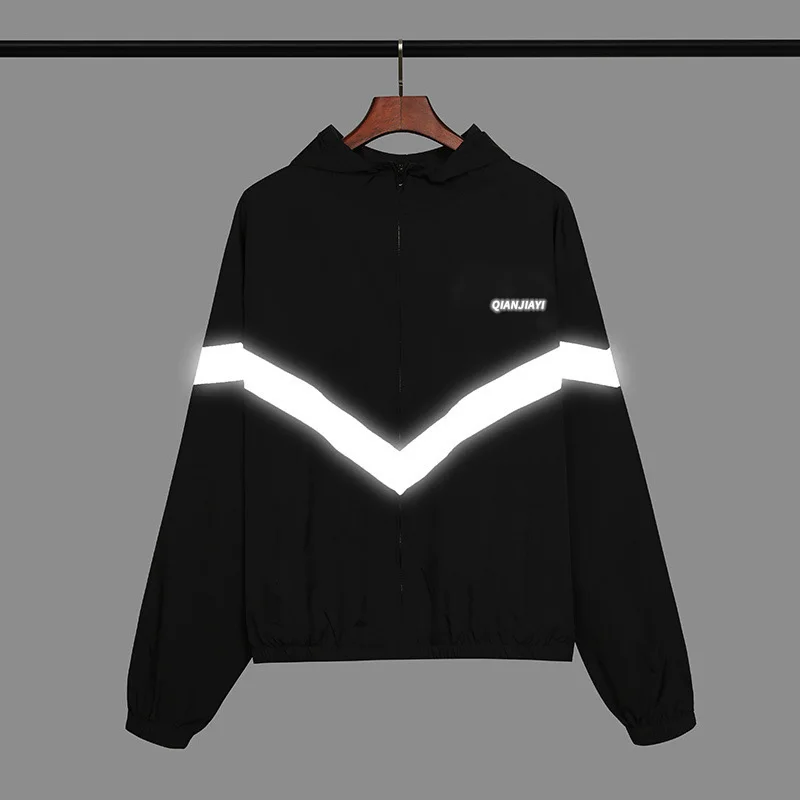 Top quality breathable zipper windproof outdoor reflective sport jacket