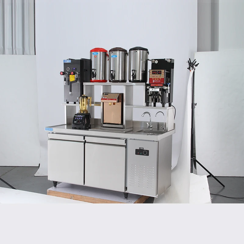 Customized All Set Bubble Tea Equipment Working Table Oem Stainless Steel Bubble Tea Refrigerate Counter Bar For Milk Tea Shop