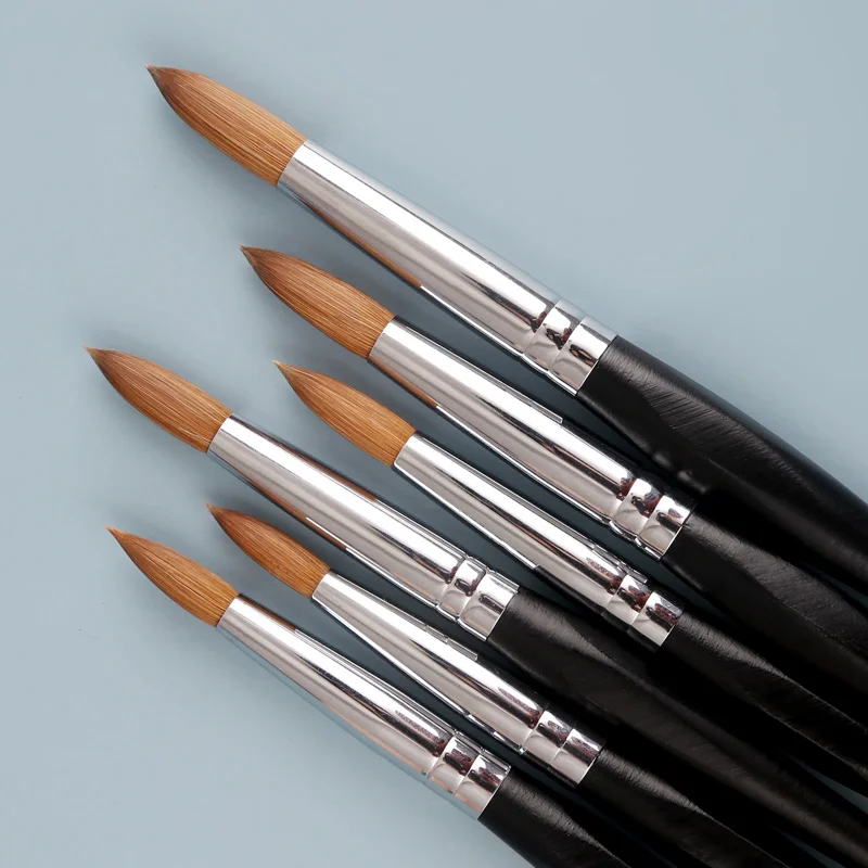 Кисть для ногтей kolinsky, высокое качество, 100% черная ручка, Пользовательский логотип, 8, 10, 12, 14, 16, 18, шесть углов, кисть для дизайна ногтей